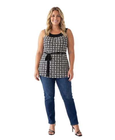 Женский топ 24seven Comfort Apparel Plus Size Essential Curvy с геометрическим принтом без рукавов