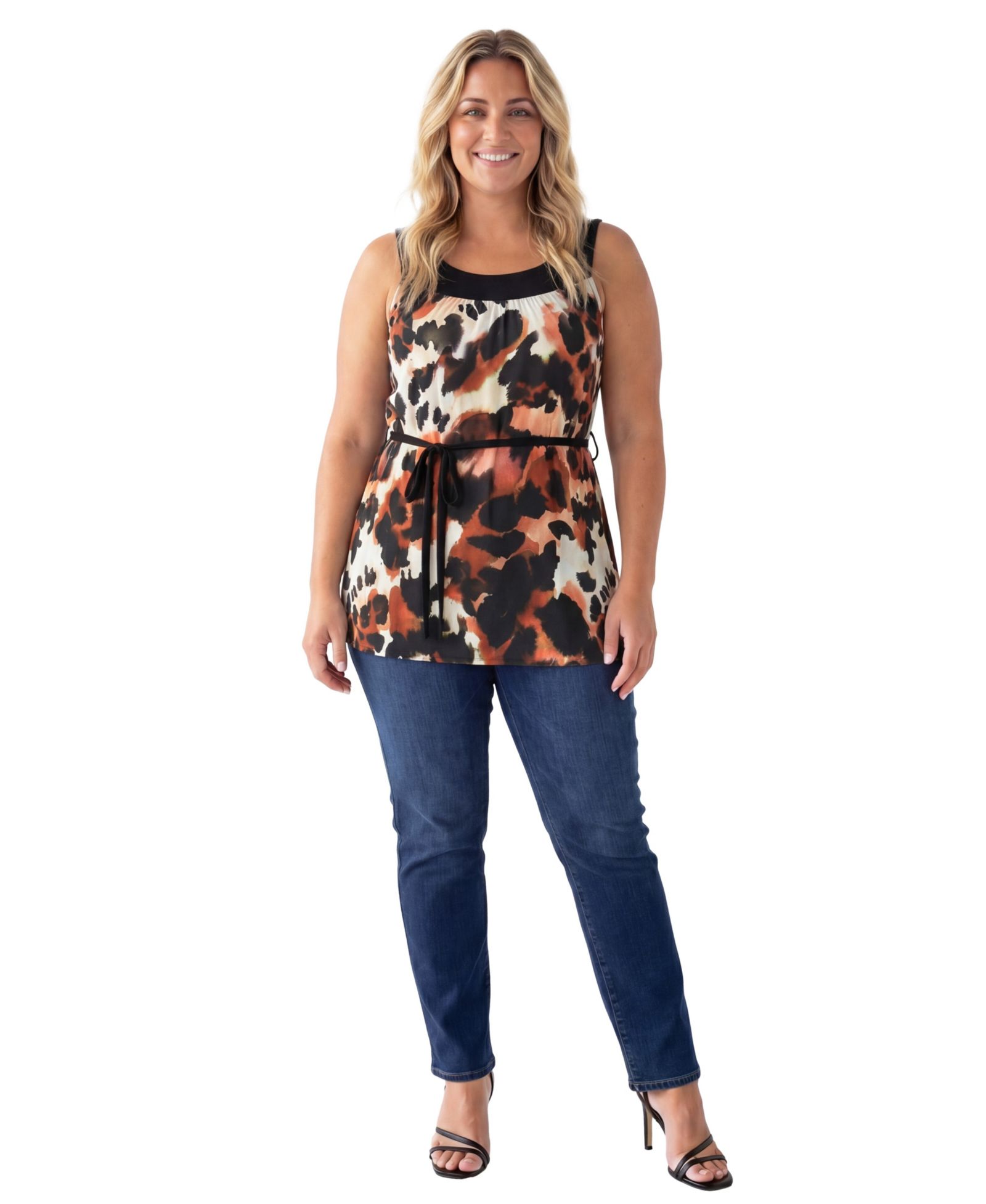 Женский топ 24seven Comfort Apparel Plus Size Essential Curvy Cheetah Print Round Neck