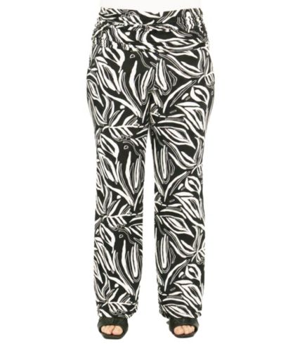 24seven Comfort Apparel Plus Size Essential Curvy Abstract Print Wide-Leg Pants