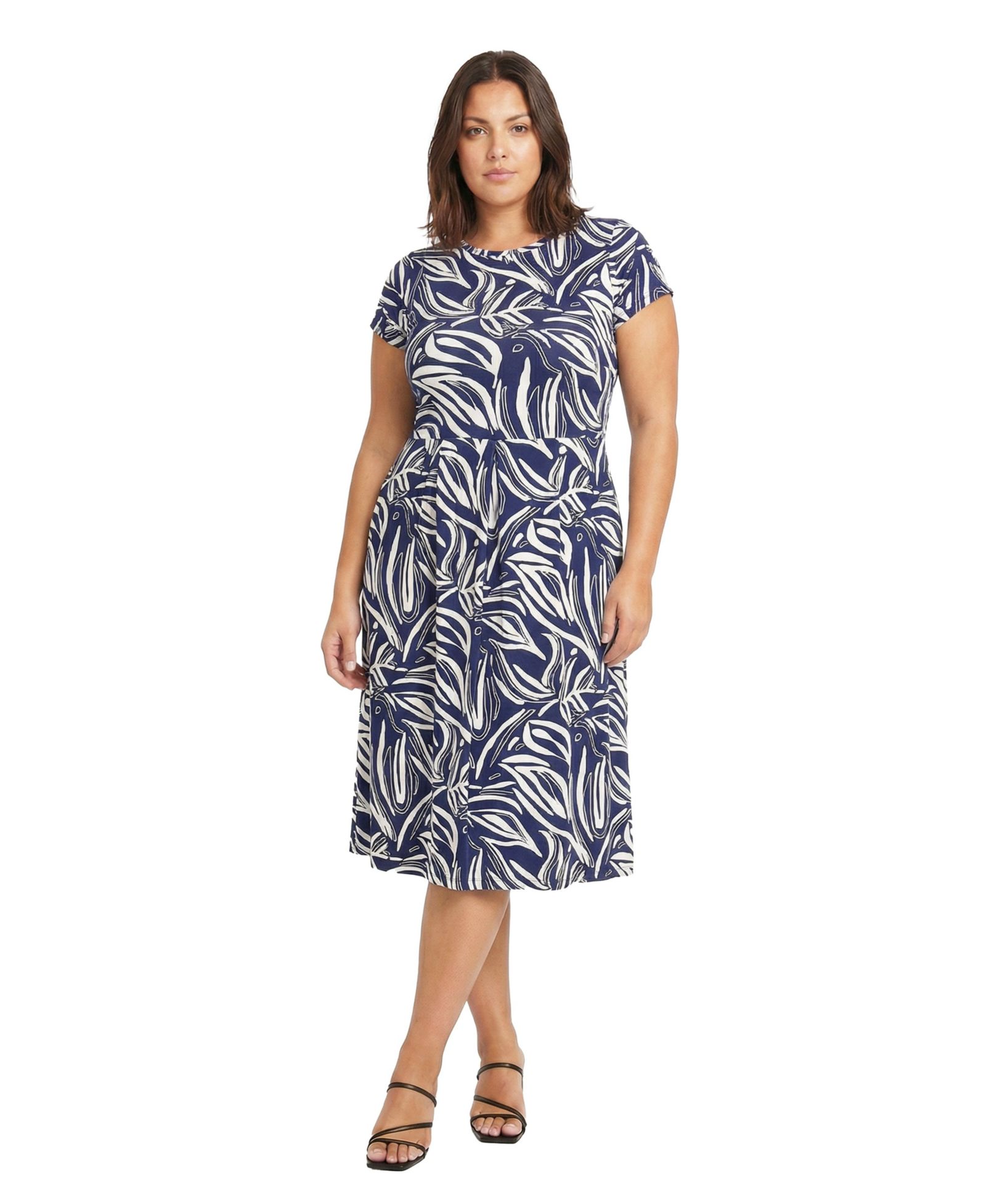 24seven Comfort Apparel Plus Size Essential Curvy Abstract Print Midi Dress