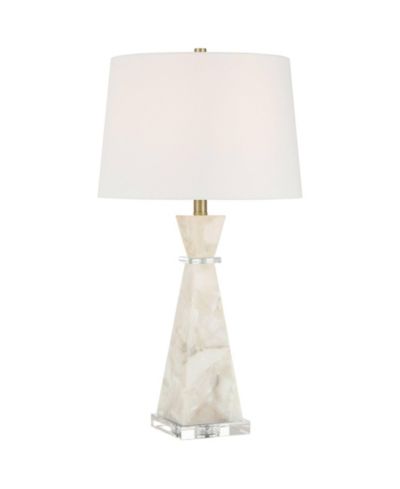Possini Euro Design Marcy " Tall Modern Glam Table Lamp White Finish Alabaster Single Shade Living Room Bedroom Bedside