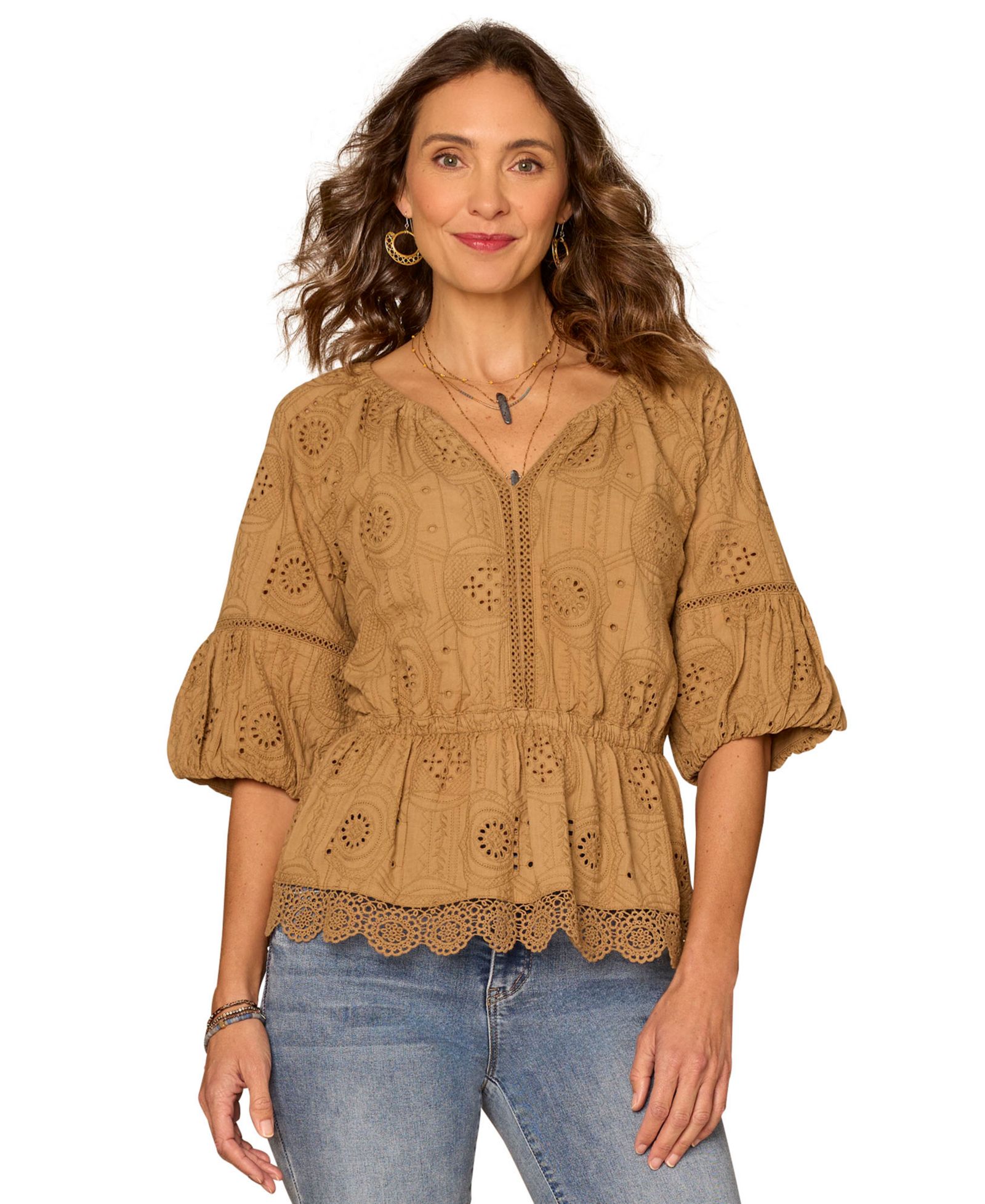 Топ Democracy Petite Bubble-Sleeve Split Neck