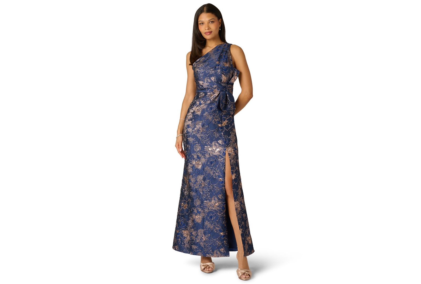 Adrianna Papell Petite One-Shoulder Side-Slit Gown
