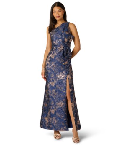 Adrianna Papell Petite One-Shoulder Side-Slit Gown
