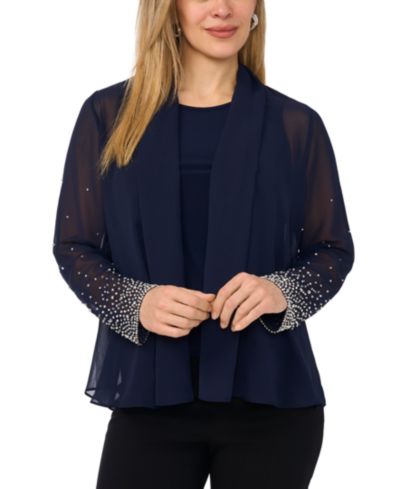 MSK Petite Long-Sleeve Round Neck Top