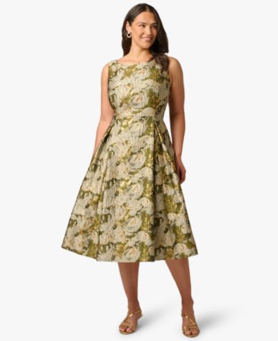 Adrianna Papell Платье миди Plus Size Floral Jacquard Boat Neck