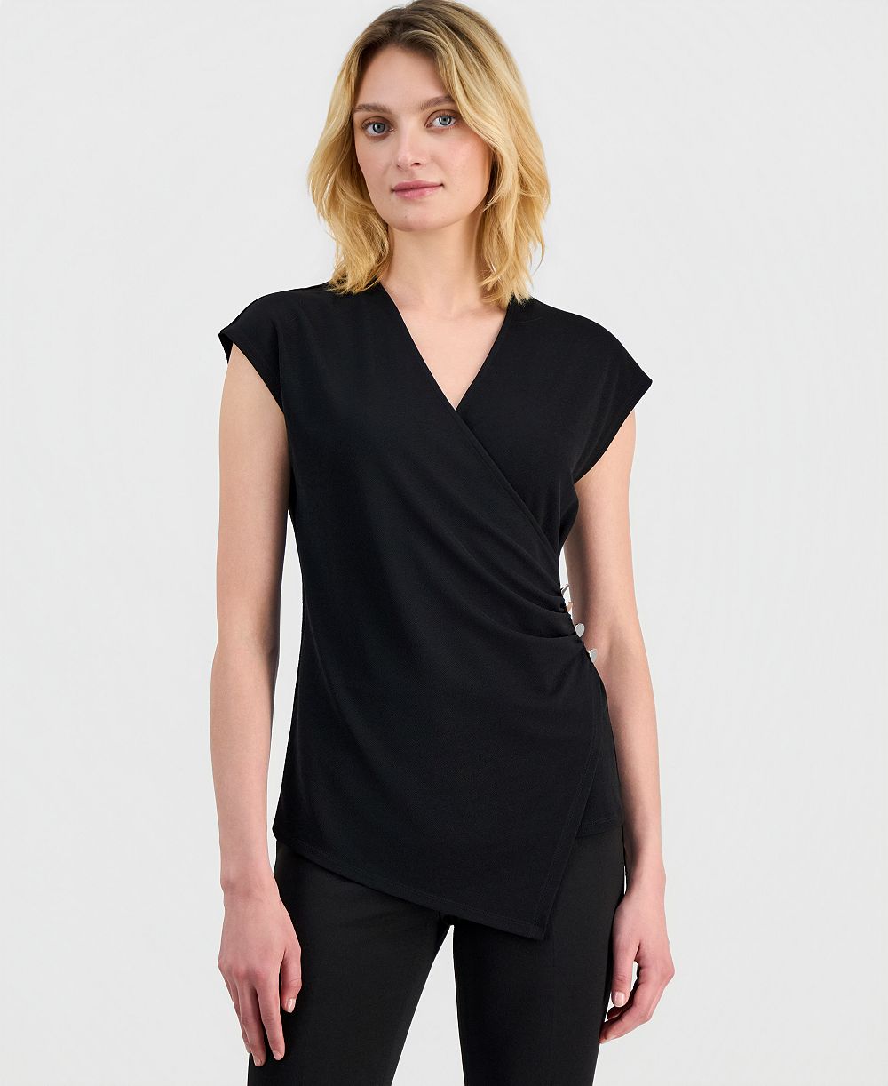 Женская трикотажная футболка Anne Klein Petite с V-образным вырезом без рукавов