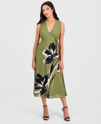 Anne Klein Petite Faux-Wrap A-Line Midi Dress