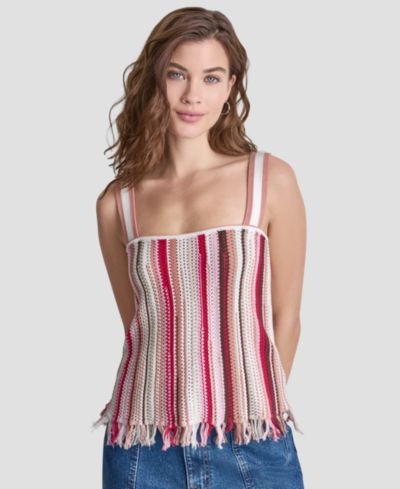 DKNY Jeans Petite Pointelle Stitch Striped Sleeveless Bandeau Tank Top