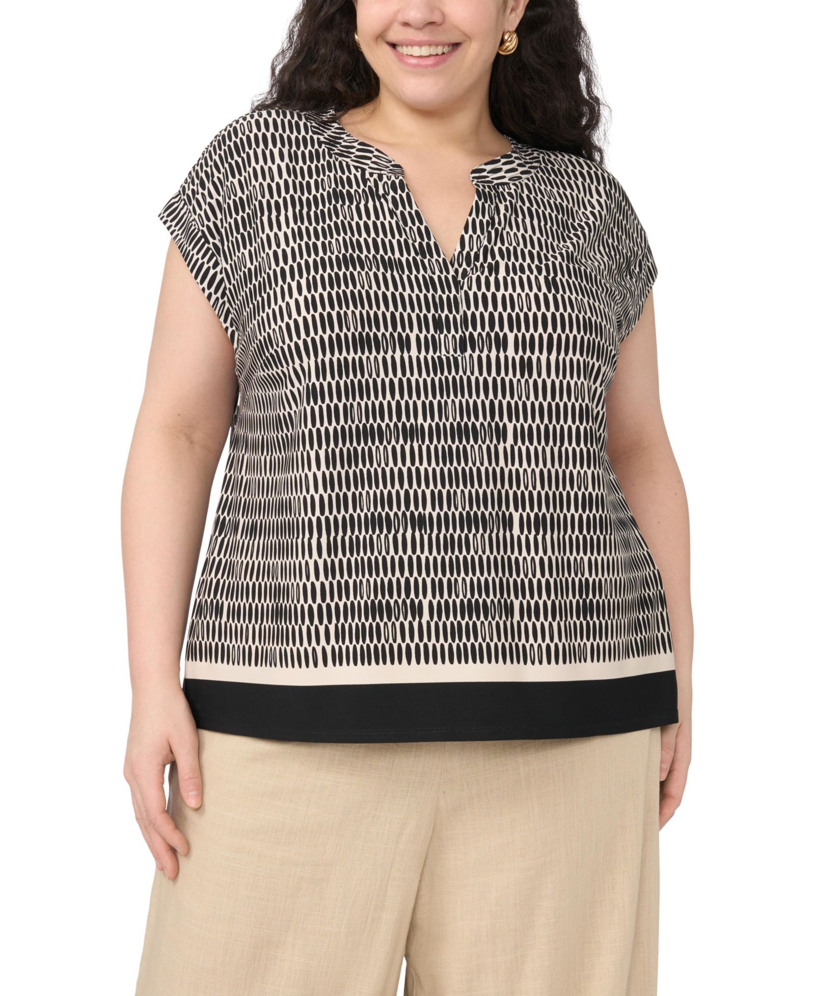 Vince Camuto Plus Size V-Neck Front Placket Short-Sleeve Blouse