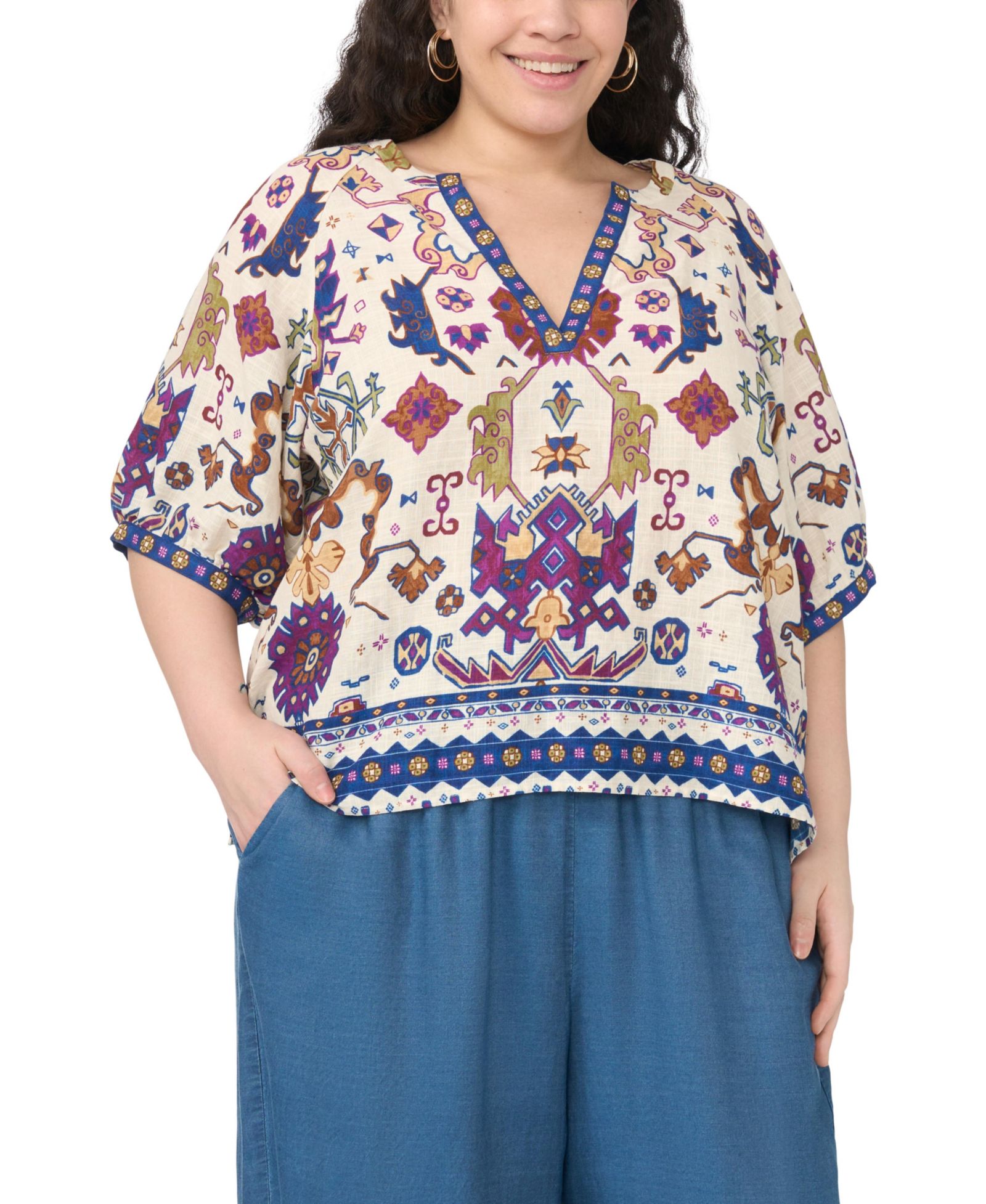 Топ Vince Camuto Plus Size Split V-Neck