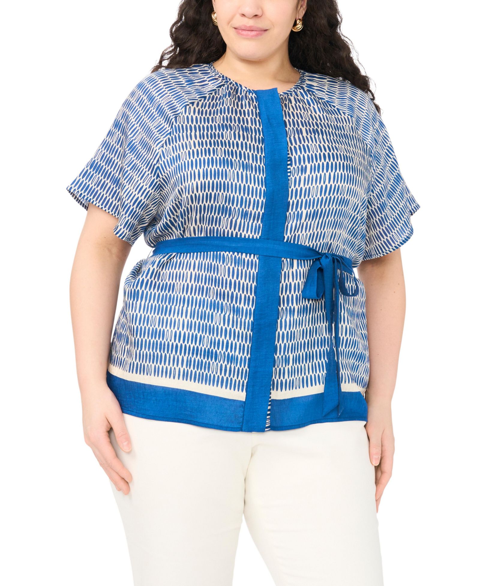 Vince Camuto Plus Size Crewneck Flutter-Sleeve Blouse