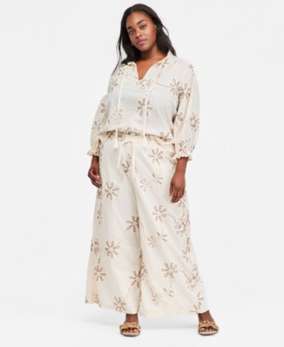 Vince Camuto Plus Size Mid-Rise Wide-Leg Elastic Waistband Pants