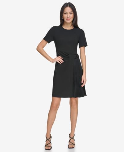 DKNY Petite Jewel Neck Asymmetric Pleated Skirt Dress