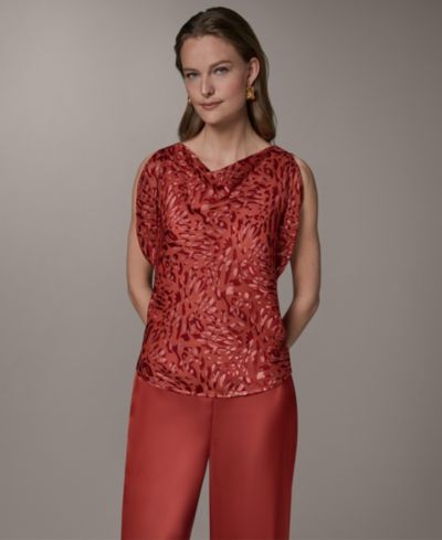 Топ Donna Karan New York Petite Printed с воротником-стойкой
