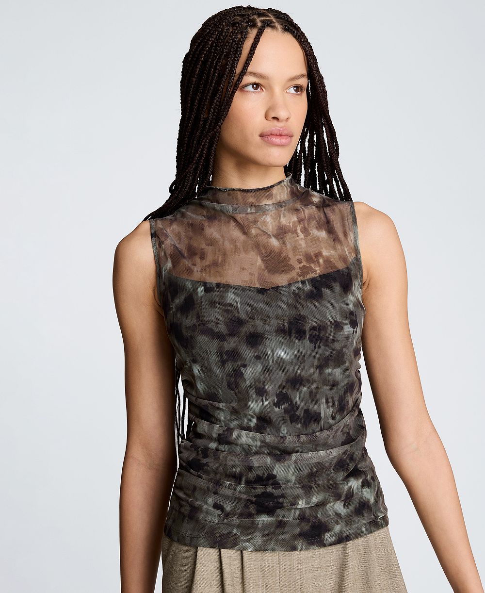 Женский сетчатый топ с воротником-стойкой Kenneth Cole Printed Mock Neck Mesh Tank Top
