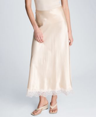 Kenneth Cole Women's Pull on Lace Trim Satin Midi Skirt