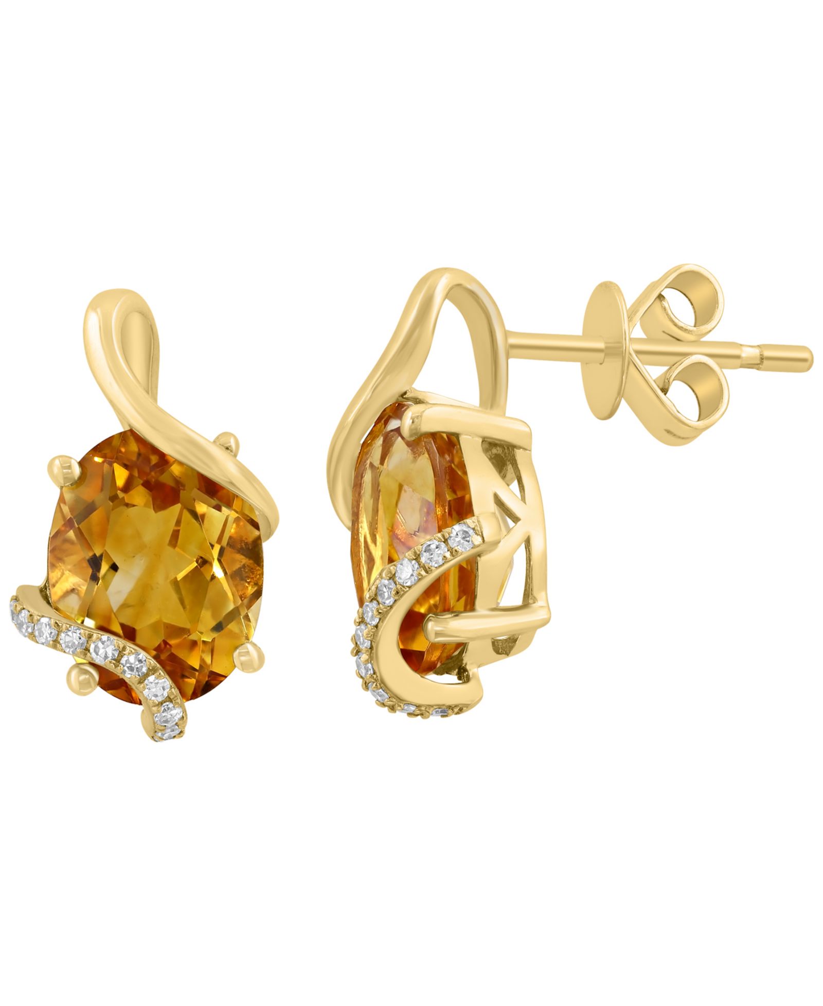Серьги EFFY Collection с цитрином (3-3/4 ct. t.w.) и бриллиантом (1/10 ct. t.w.) из желтого золота 14k