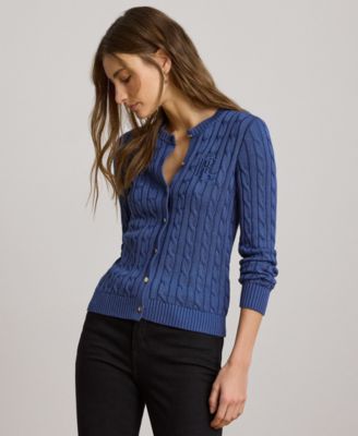 Lauren Ralph Lauren Petite Cable-Knit Button-Front Long-Sleeve Cardigan