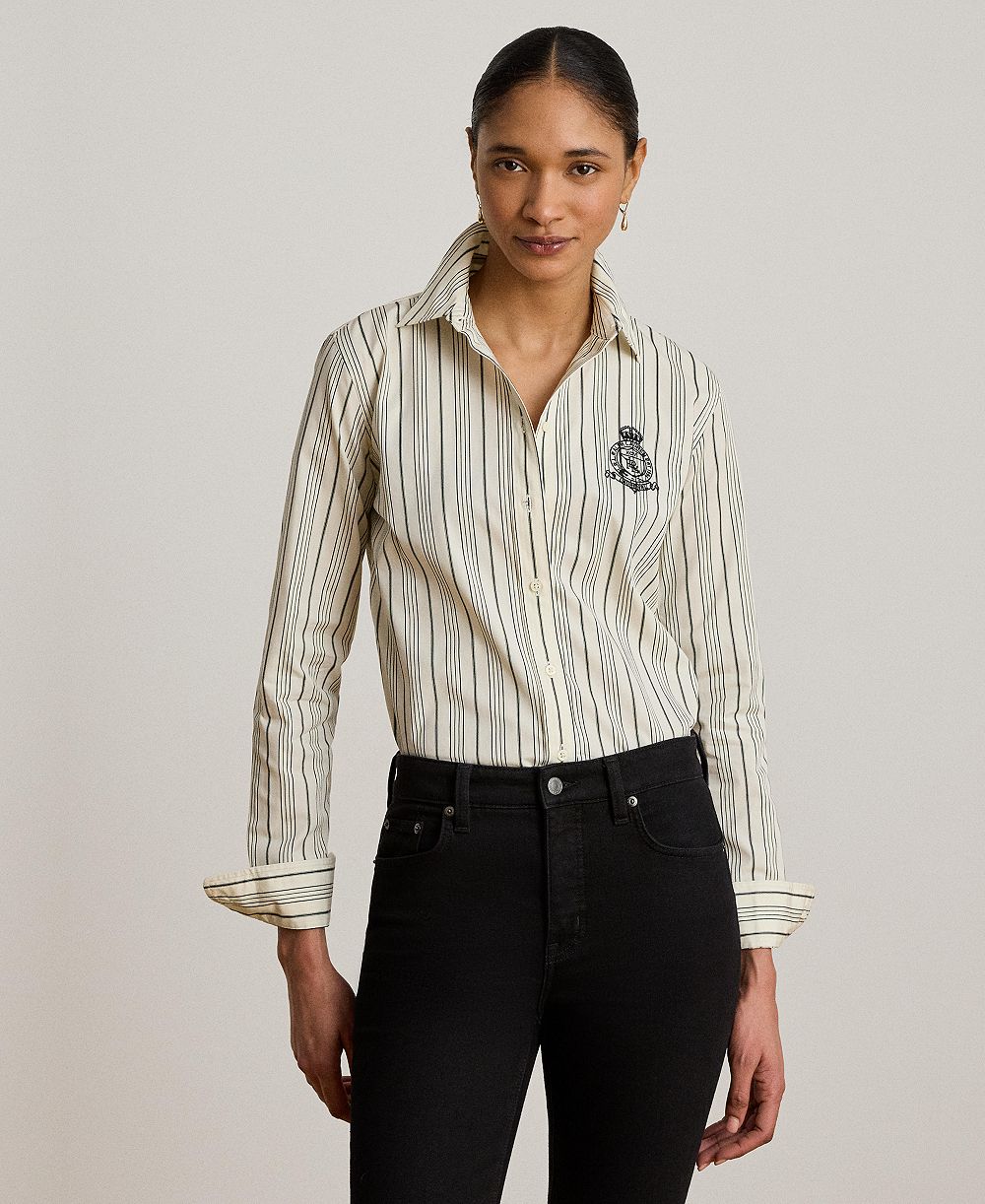 Lauren Ralph Lauren Women's Striped Buttoned Placket Long-Sleeve Shirt