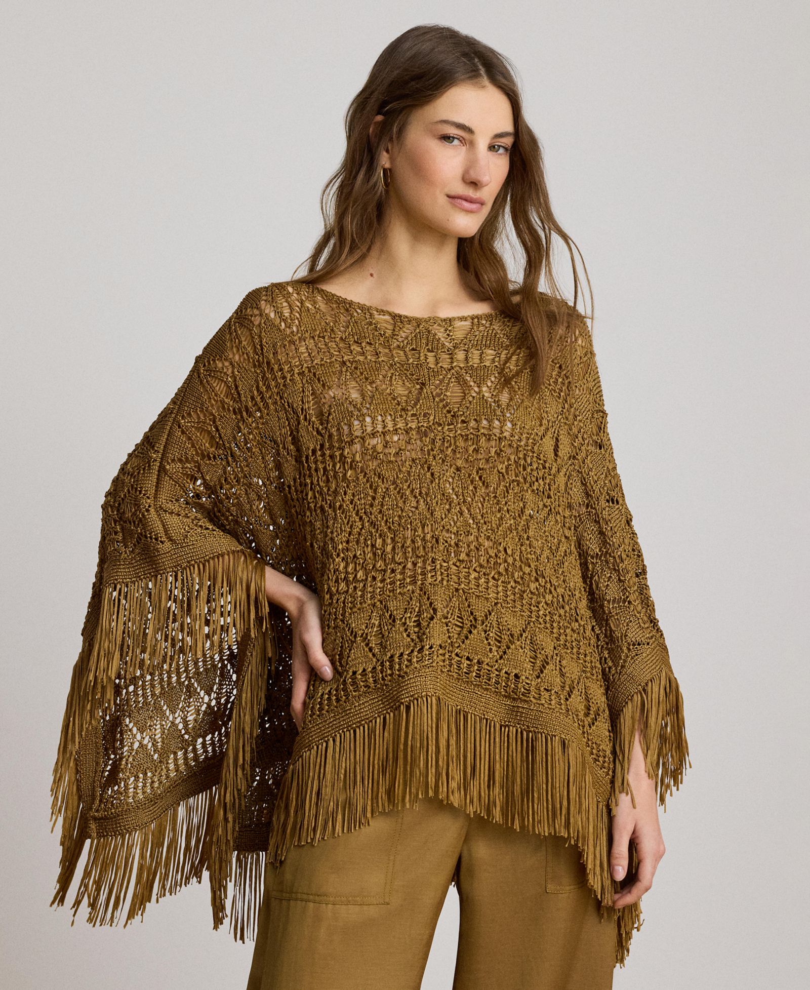 Женское пончо Lauren Ralph Lauren Fringe-Trim Oversized Boat Neck