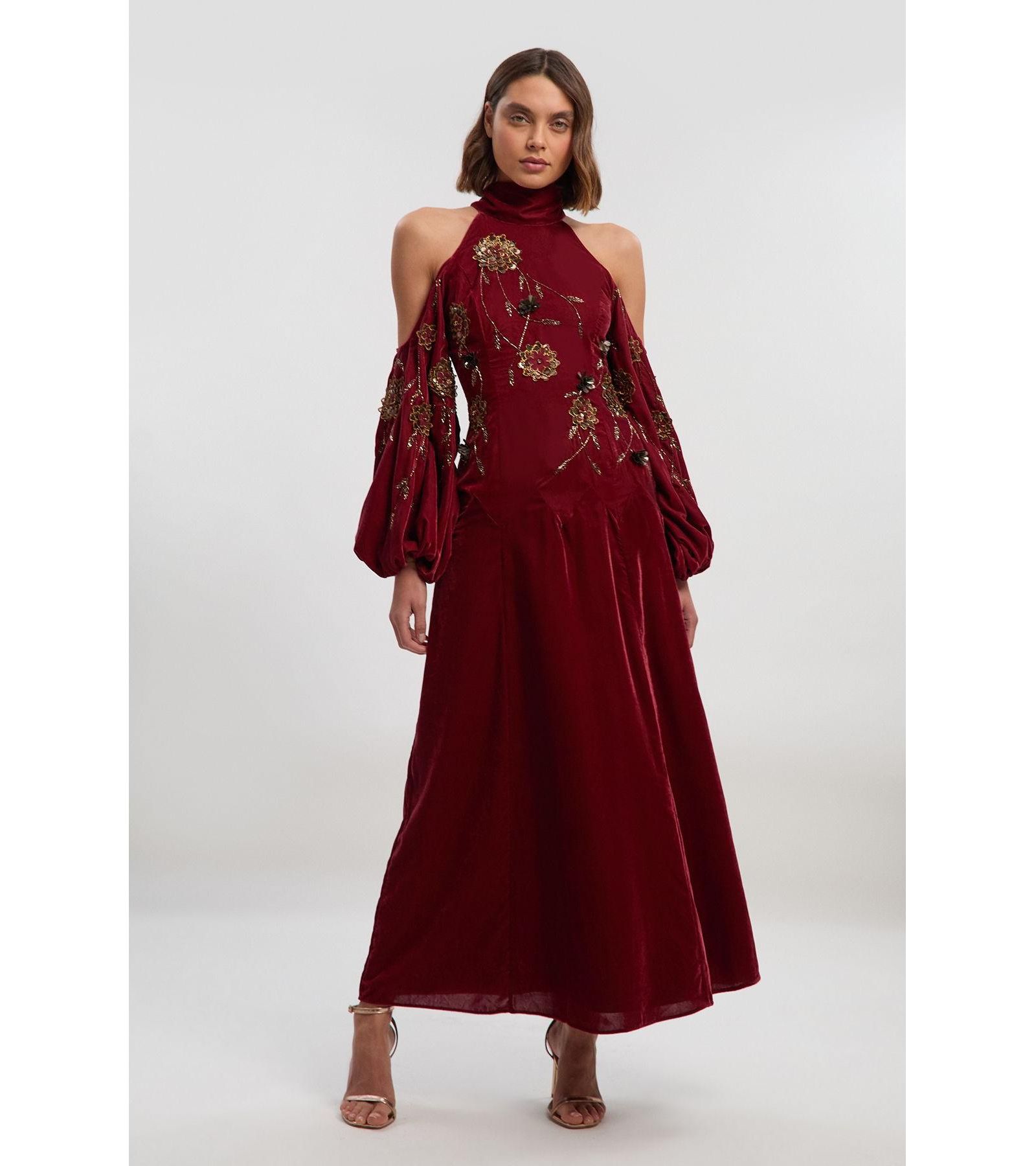 Женское платье макси Karen Millen Embroidered High Neck