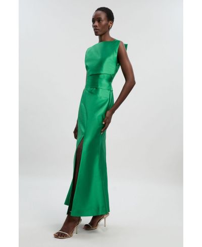Karen Millen Women's Satin Twill Draped Maxi Dress