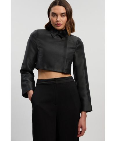 Женский приталенный жакет Karen Millen из сатинового твила с кроп-кроем