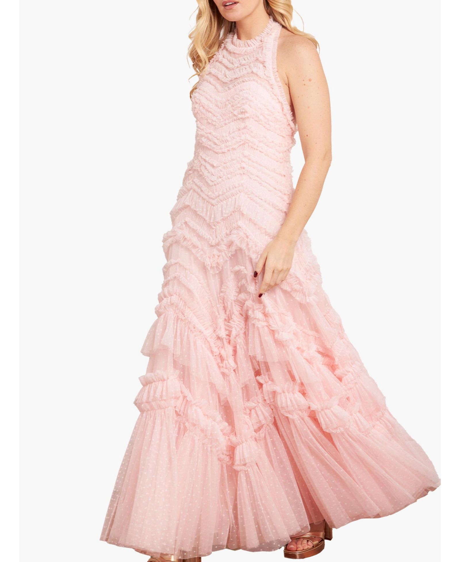 Женское вечернее платье Needle & Thread Women's Elia Halter Neck Ruffle Tulle Maxi Gown