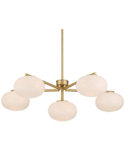 Possini Euro Design Damian  Wide Antique Brass and Opal 6-Light Chandelier