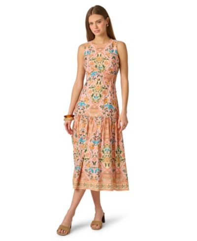 Женское миди-платье Adrianna Printed Sleeveless Crewneck Petal Trim