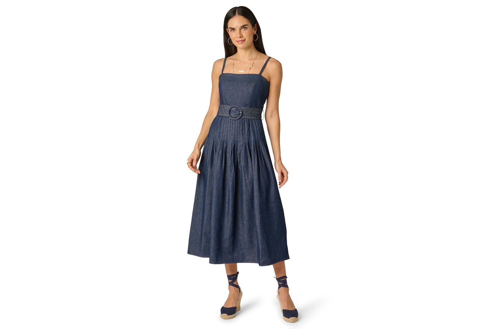 Миди-платье Adrianna Women's Pintucked Square Neck Cotton Denim