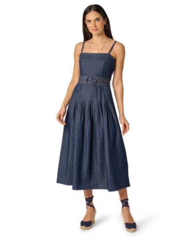 Миди-платье Adrianna Women's Pintucked Square Neck Cotton Denim