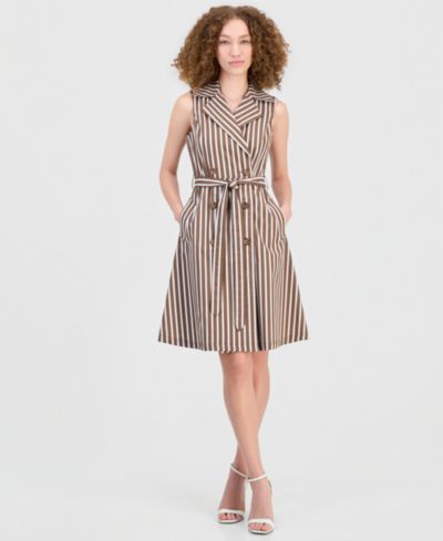 Robbie Bee Women's Notch Collar Sleeveless Trench Dress