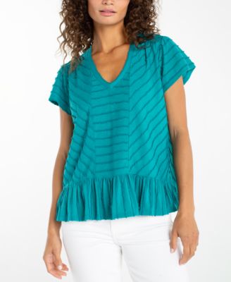 Женский топ Liverpool Los Angeles Petite V-Neck Scalloped Stripe