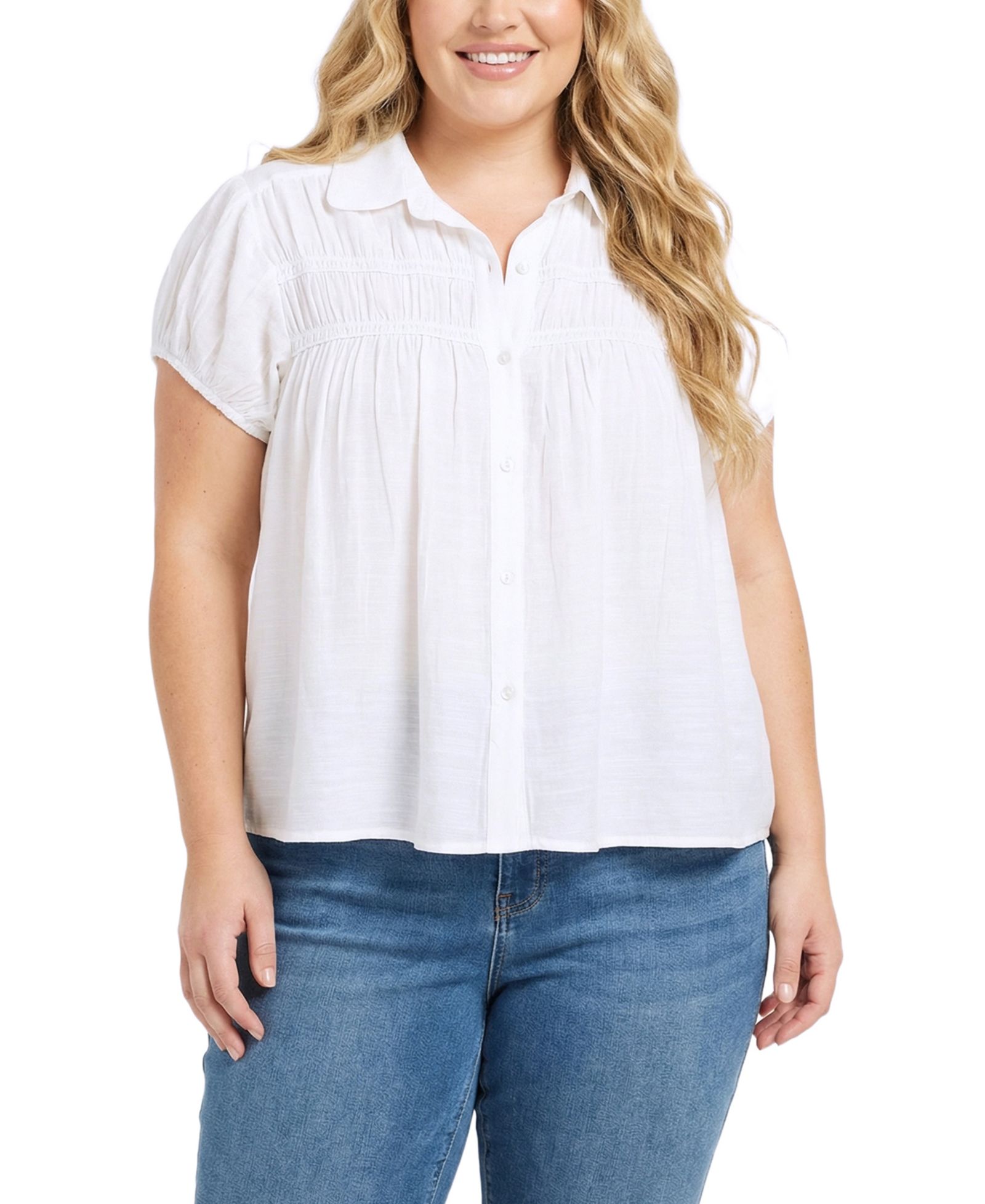 Топ NY Collection Plus Size Cap-Sleeve Rouched Yoke
