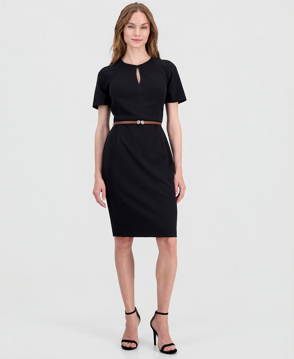 Anne Klein Women's Belted Scuba Crepe Sheath Dress