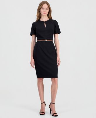 Женское платье-футляр из крепового шифона с поясом Anne Klein