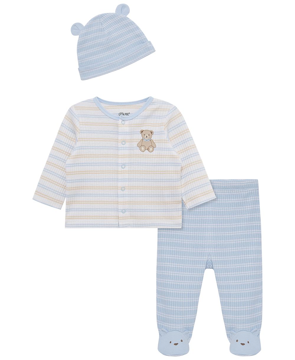 Комплект для малышей Little Me Baby Boys' Cotton Cardigan, Pants and Hat, 3-Piece Set