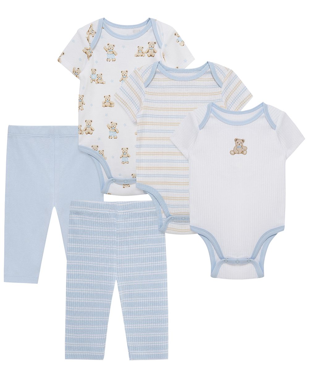Little Me Baby Boys' Cotton Short-Sleeve Bodysuit and Pants, 5-Piece Set