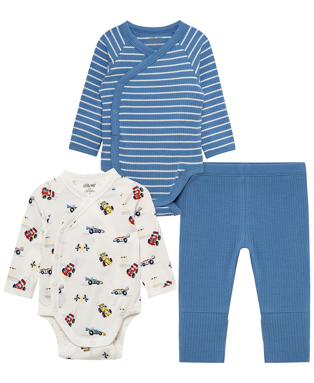 Little Me Baby Boys' Grand Prix Cars Long-Sleeve Bodysuit and Pants, 3-Piece Set