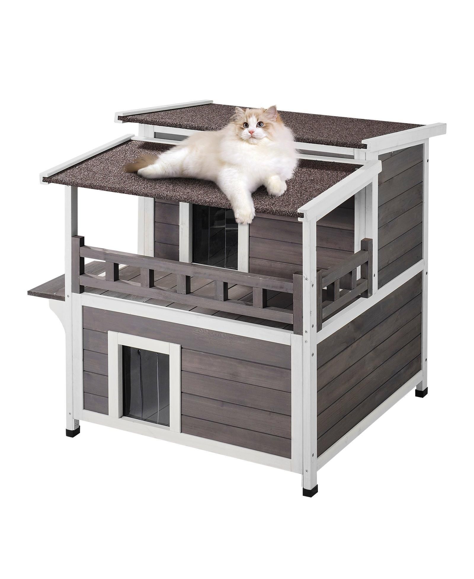 COZITO Outdoor Cat House 2-Story 30x30x32 in Weatherproof Wood