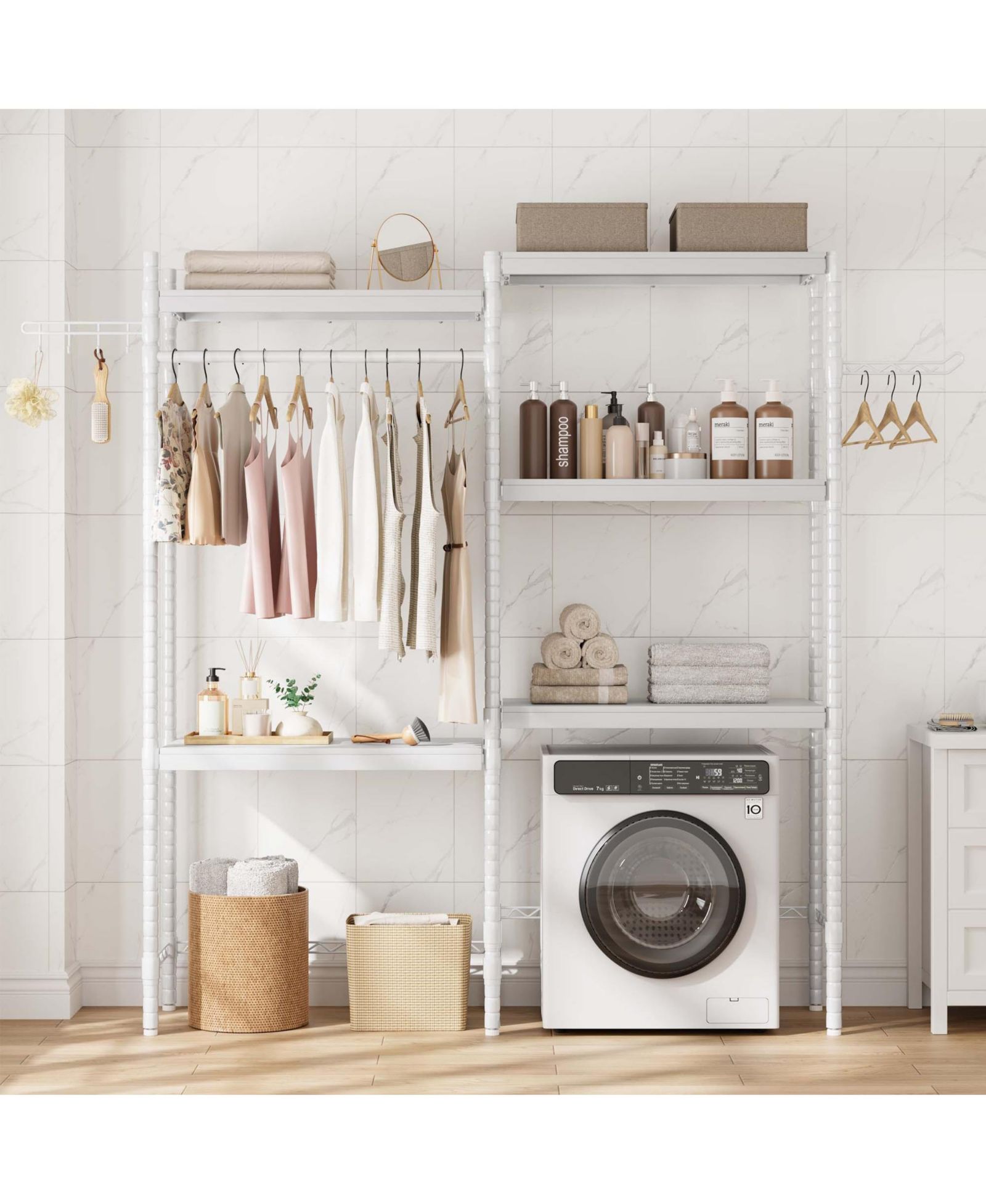 Homfan 5-Tier Over-The-Washer Shelf - Adjustable Height Laundry Organizer, for Bathroom, Laundry Room