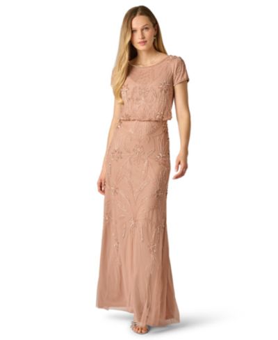 Adrianna Papell Women's Beaded Blouson Boat Neck Gown