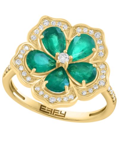 EFFY Collection кольцо с изумрудом и бриллиантом, 14k желтое золото