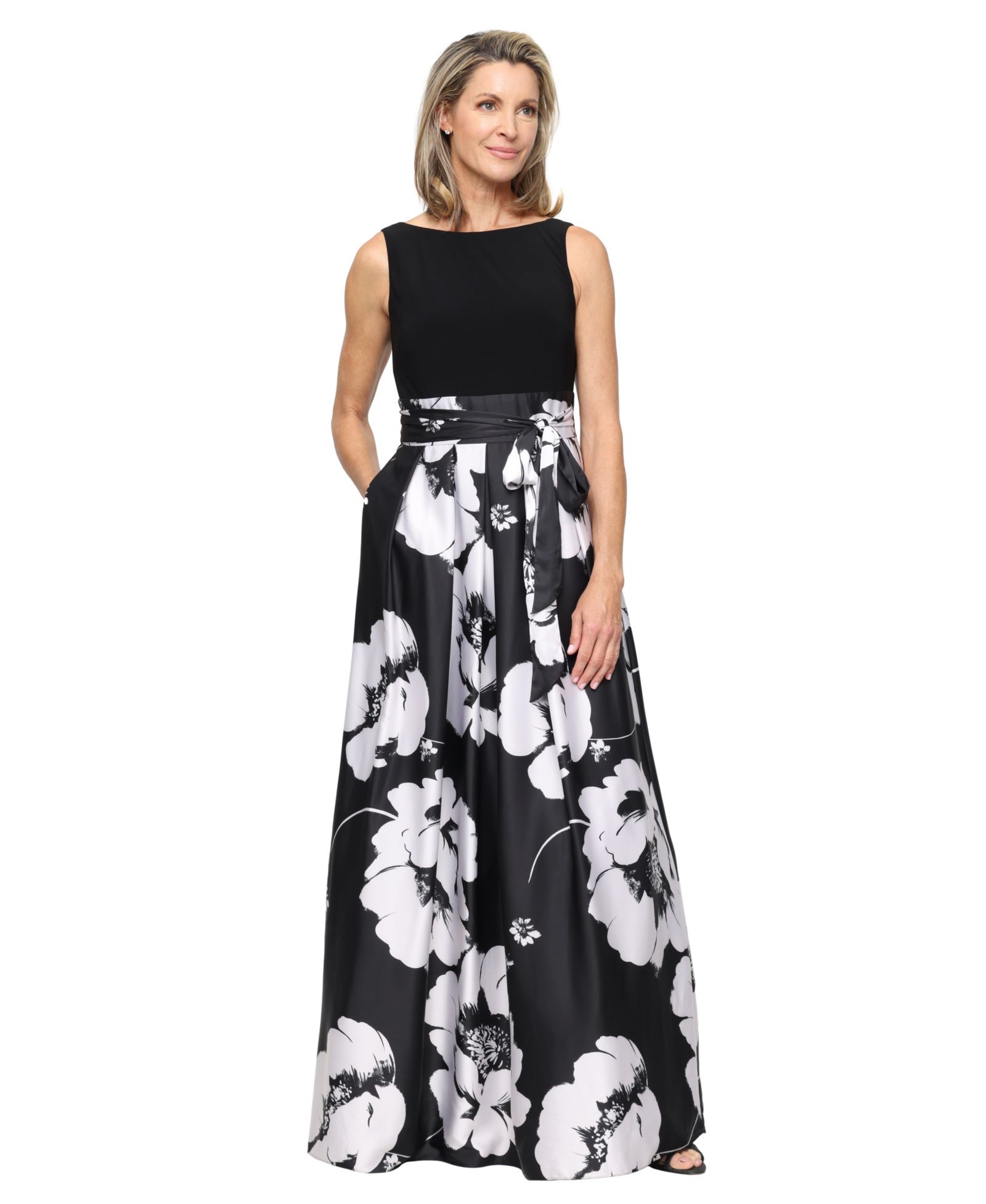 Женское бальное платье SL Fashions Petite с безрукавным кроем и вырезом лодочкой