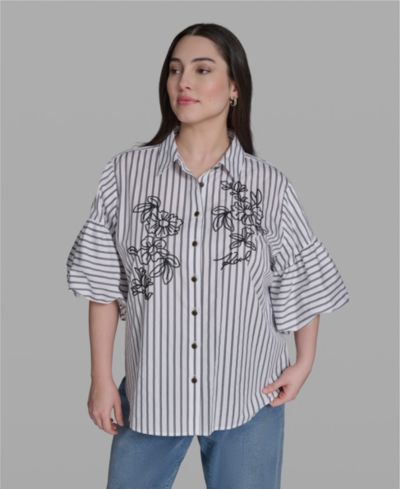 KARL LAGERFELD PARIS Plus Size Хлопковая рубашка с воротником
