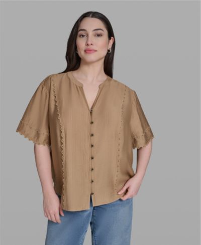 Верх KARL LAGERFELD PARIS Plus Size из смесового рафиона с V-образным вырезом
