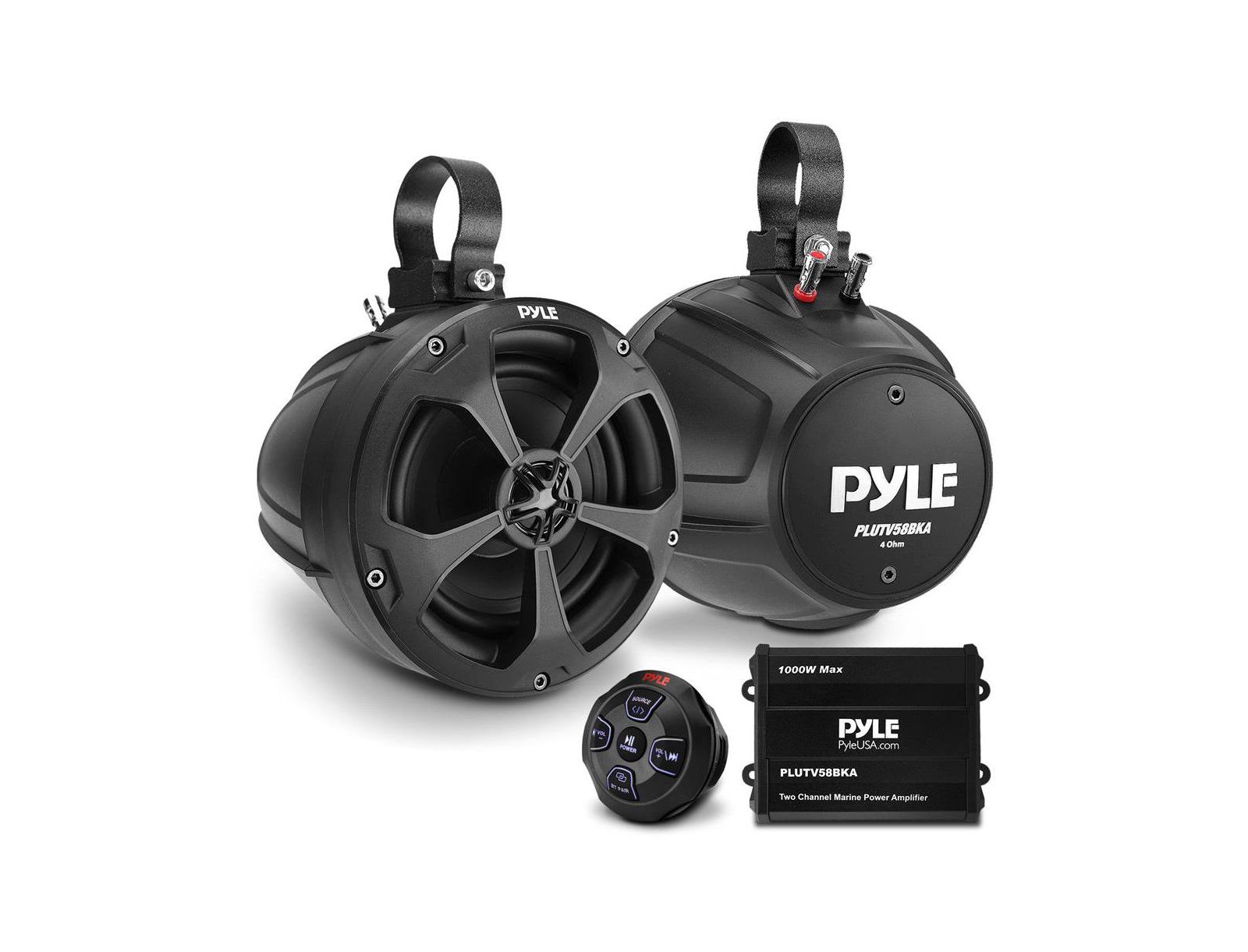 Pyle 1000W Bluetooth Waterproof Marine Speakers and 2-Channel Amplifier System Kit