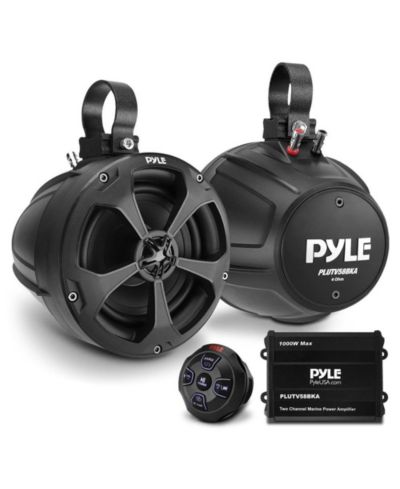 Pyle 1000W Bluetooth Waterproof Marine Speakers and 2-Channel Amplifier System Kit
